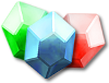 Ein grüner, roter und blauer Rubin.